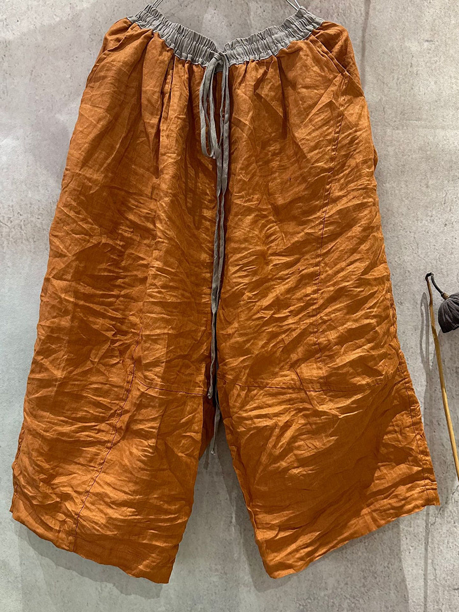 Pantalon d'été à jambes larges en lin pour femme