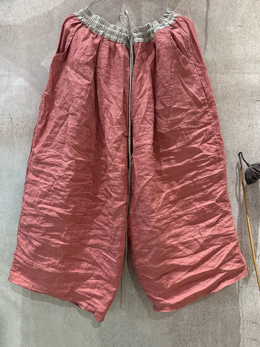 Pantalon d'été à jambes larges en lin pour femme