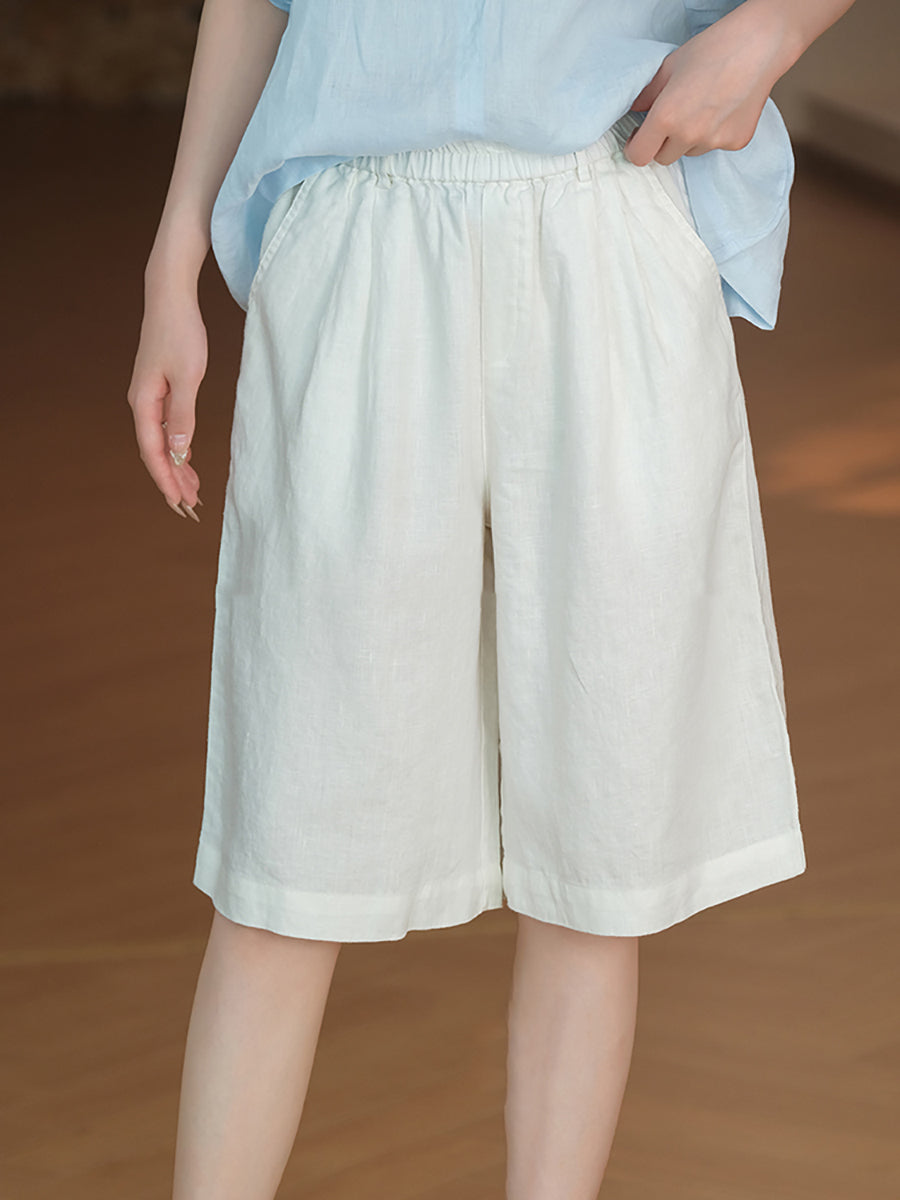Pantalon décontracté pour femme, couleur 100 % lin pur, cinquième été