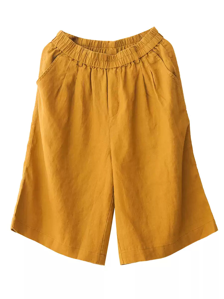 Pantalon décontracté pour femme, couleur 100 % lin pur, cinquième été