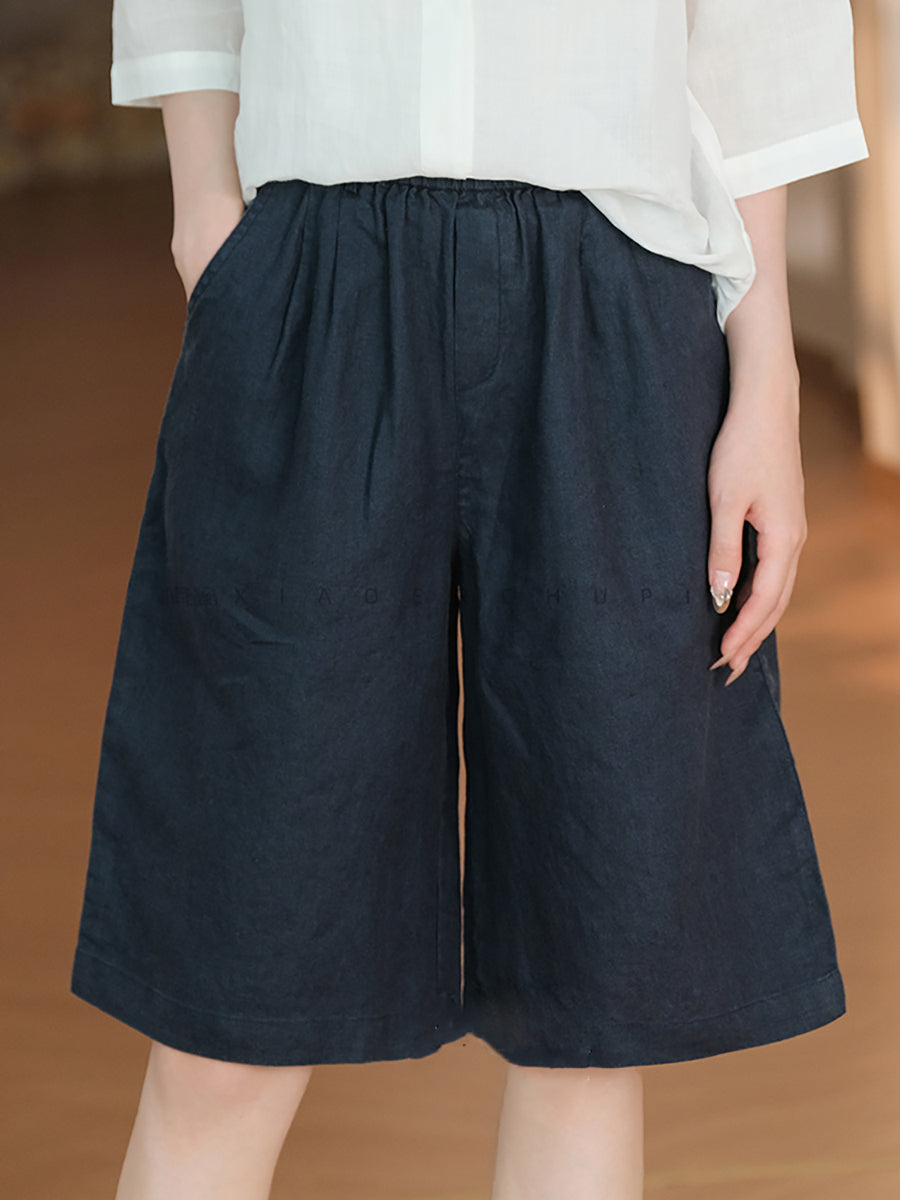 Pantalon décontracté pour femme, couleur 100 % lin pur, cinquième été