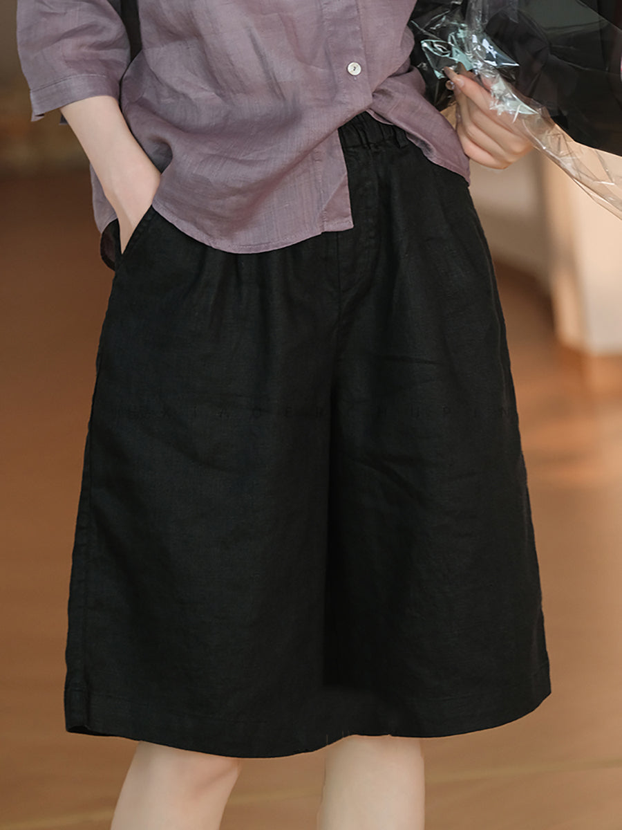 Pantalon décontracté pour femme, couleur 100 % lin pur, cinquième été