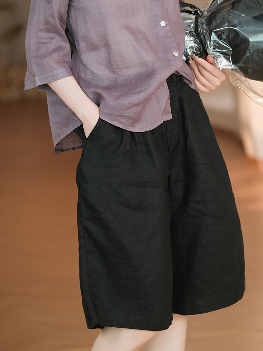 Pantalon décontracté pour femme, couleur 100 % lin pur, cinquième été