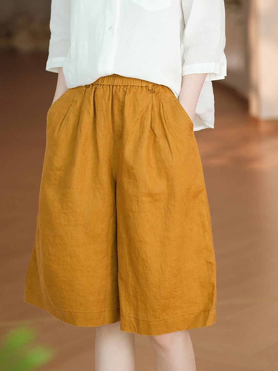 Pantalon décontracté pour femme, couleur 100 % lin pur, cinquième été