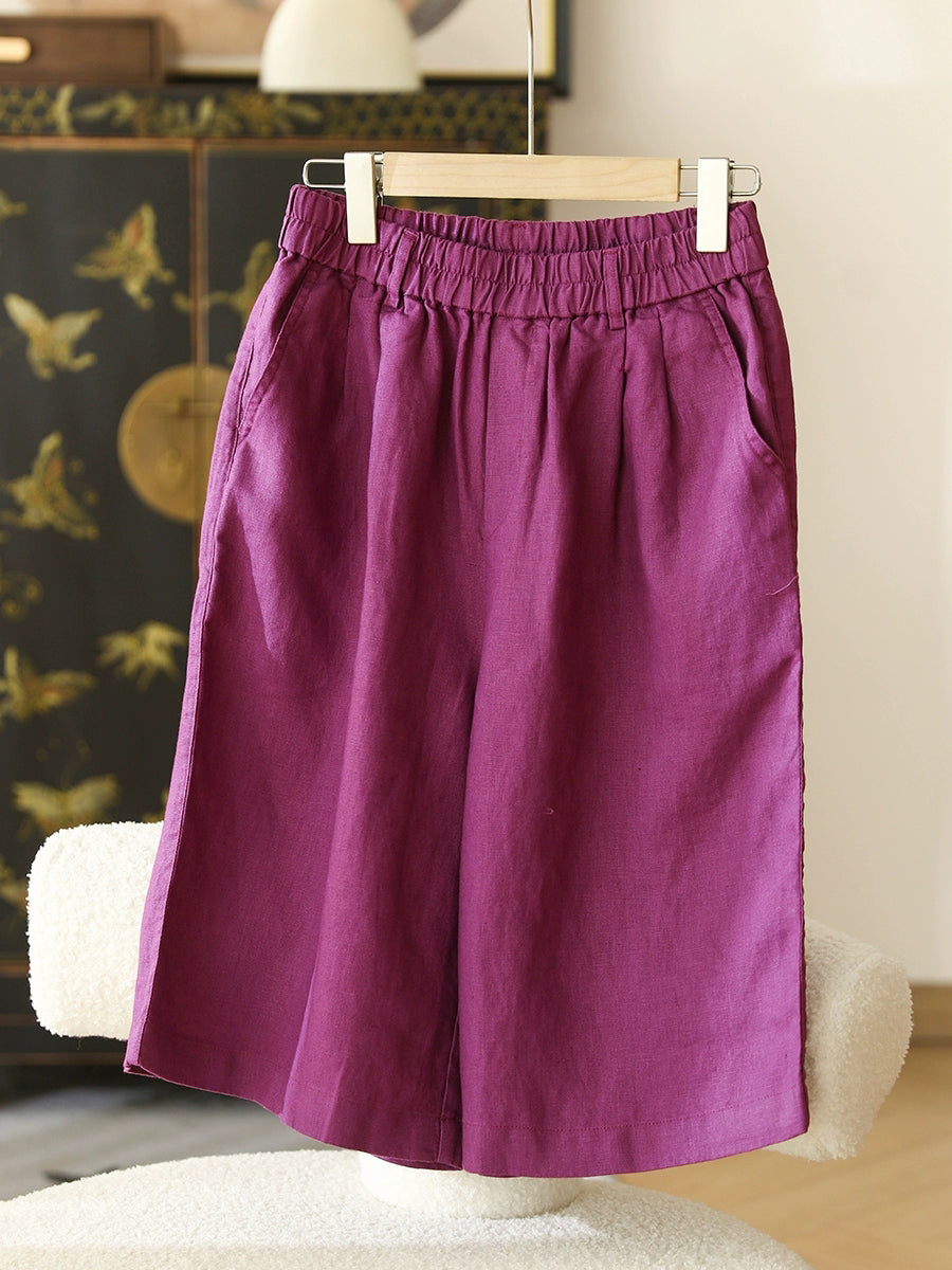 Pantalon décontracté pour femme, couleur 100 % lin pur, cinquième été