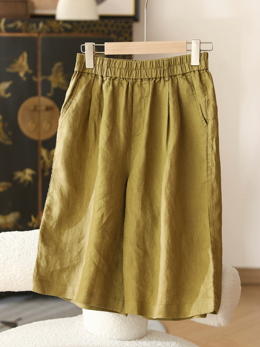 Pantalon décontracté pour femme, couleur 100 % lin pur, cinquième été