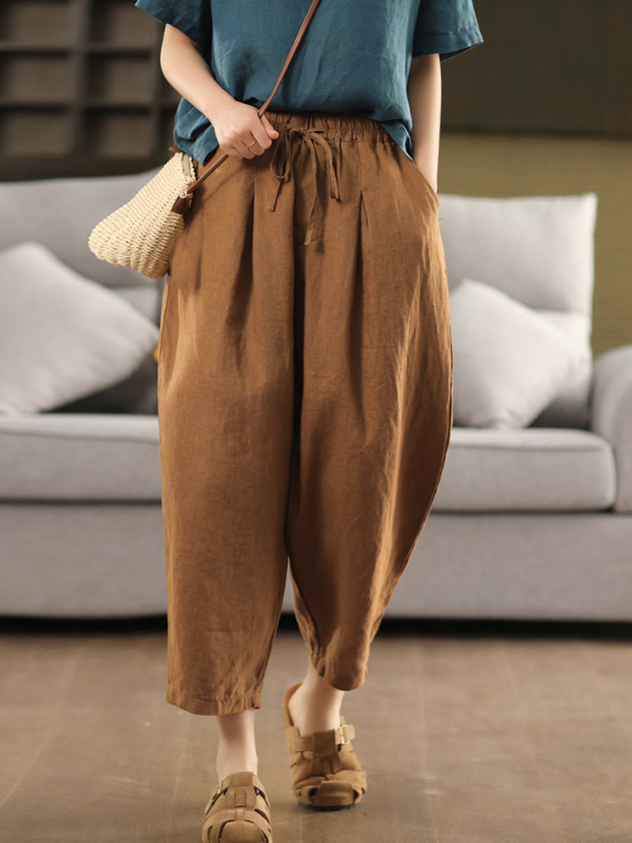 Pantalon sarouel d'été 100 % lin pour femme