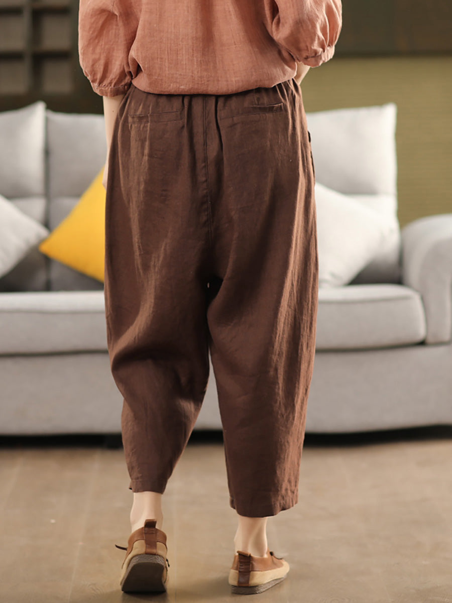 Pantalon sarouel d'été 100 % lin pour femme