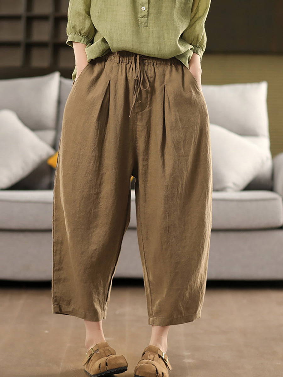 Pantalon sarouel d'été 100 % lin pour femme