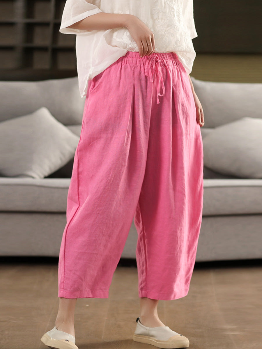 Pantalon sarouel d'été 100 % lin pour femme
