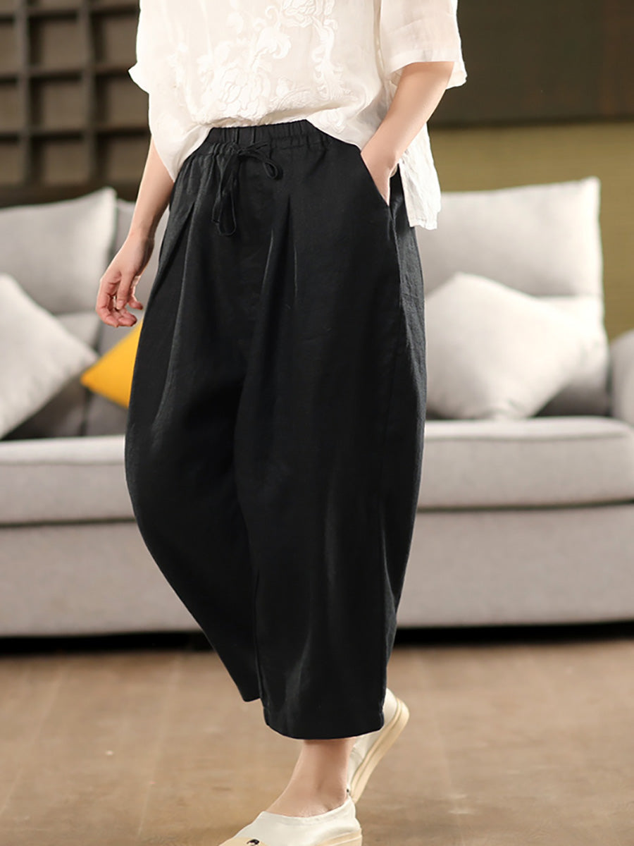 Pantalon sarouel d'été 100 % lin pour femme