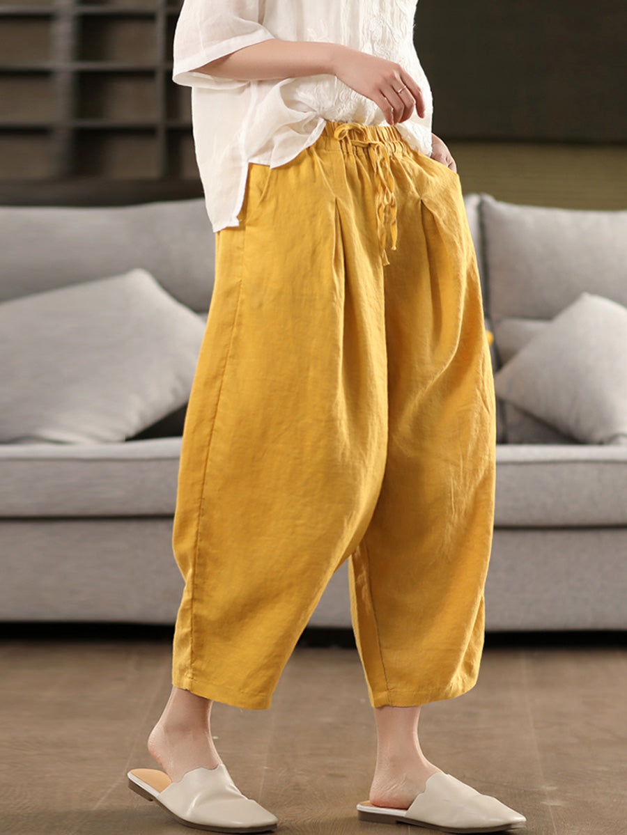 Pantalon sarouel d'été 100 % lin pour femme