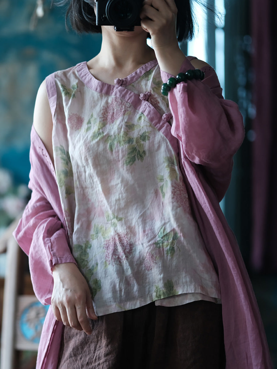 Women Summer Vintage Vest Flower O-Neck