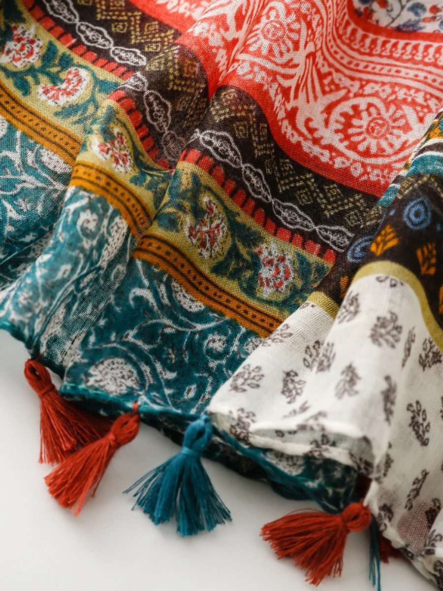 Bohemia Women Shawl Scarf Spliced Floral Tassel