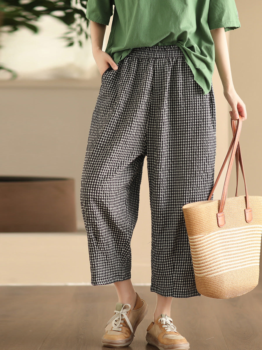 Pantalon sarouel treillis coton été décontracté femme
