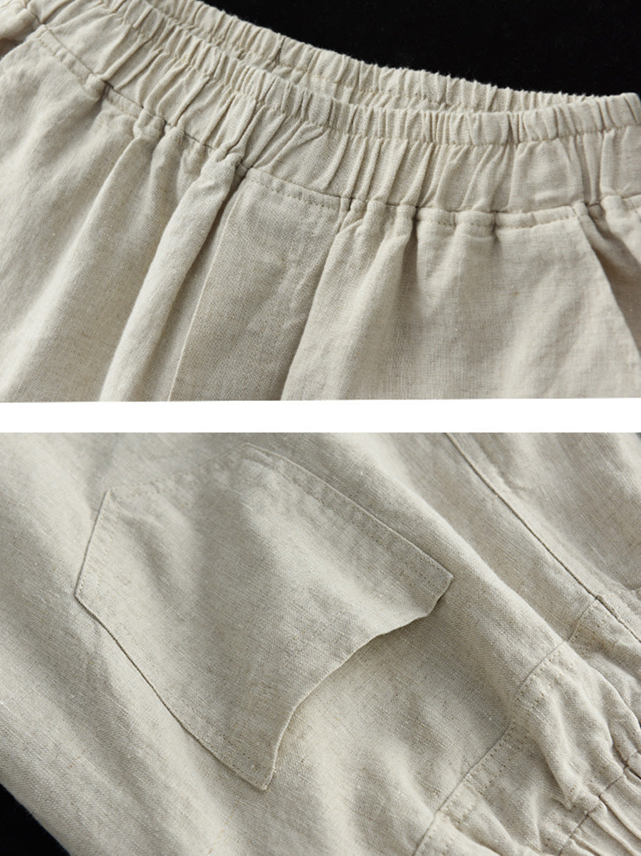 Pantalon sarouel en lin pour femme, couleur unie, été
