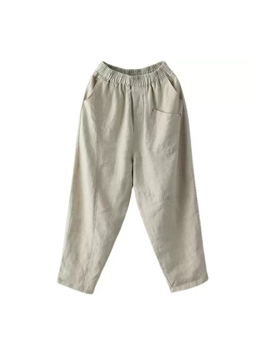 Pantalon sarouel en lin pour femme, couleur unie, été
