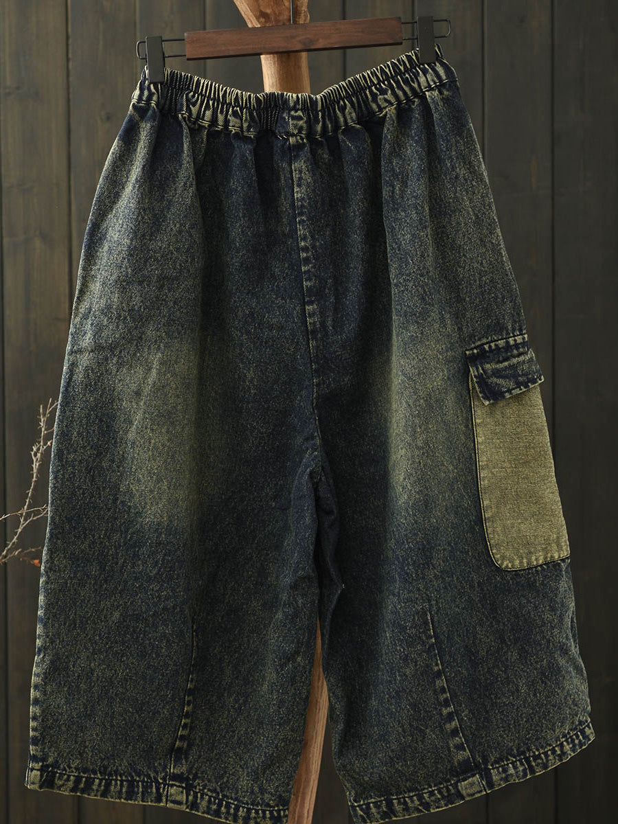 Pantalon capri en denim rétro à jambes larges pour femme