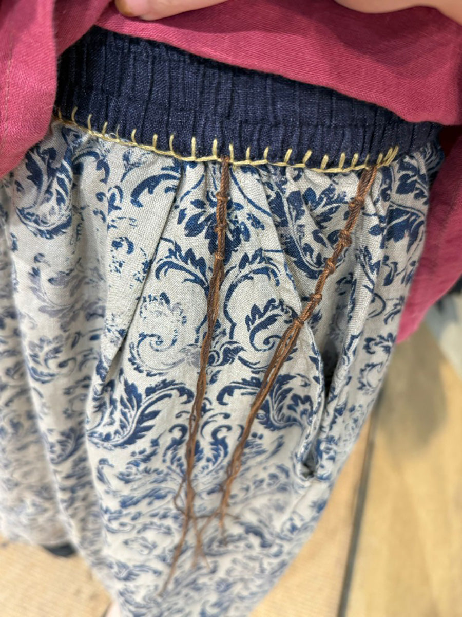 Pantalon d'été large en lin à fleurs rétro pour femme