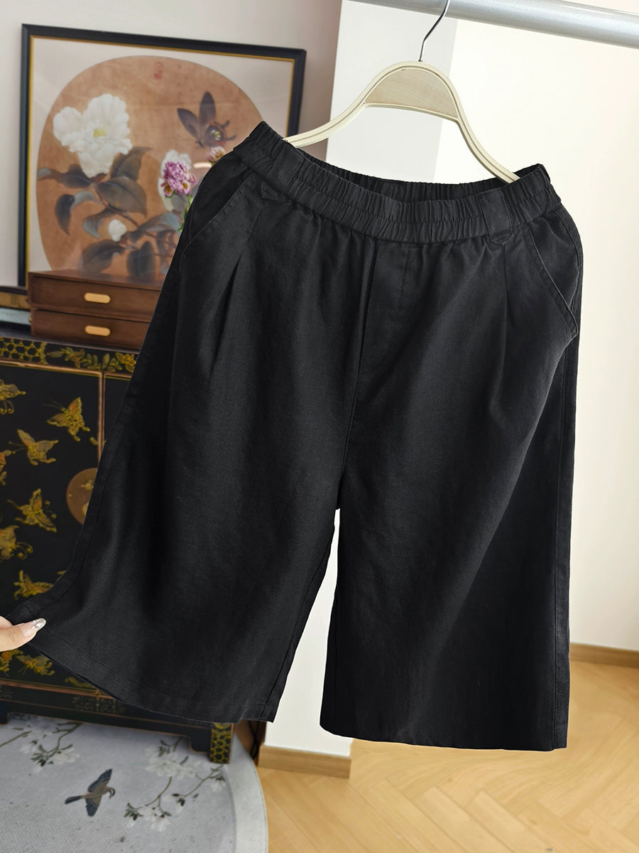 Pantalon d'été pur femme 100 % lin décontracté couleur cinquième