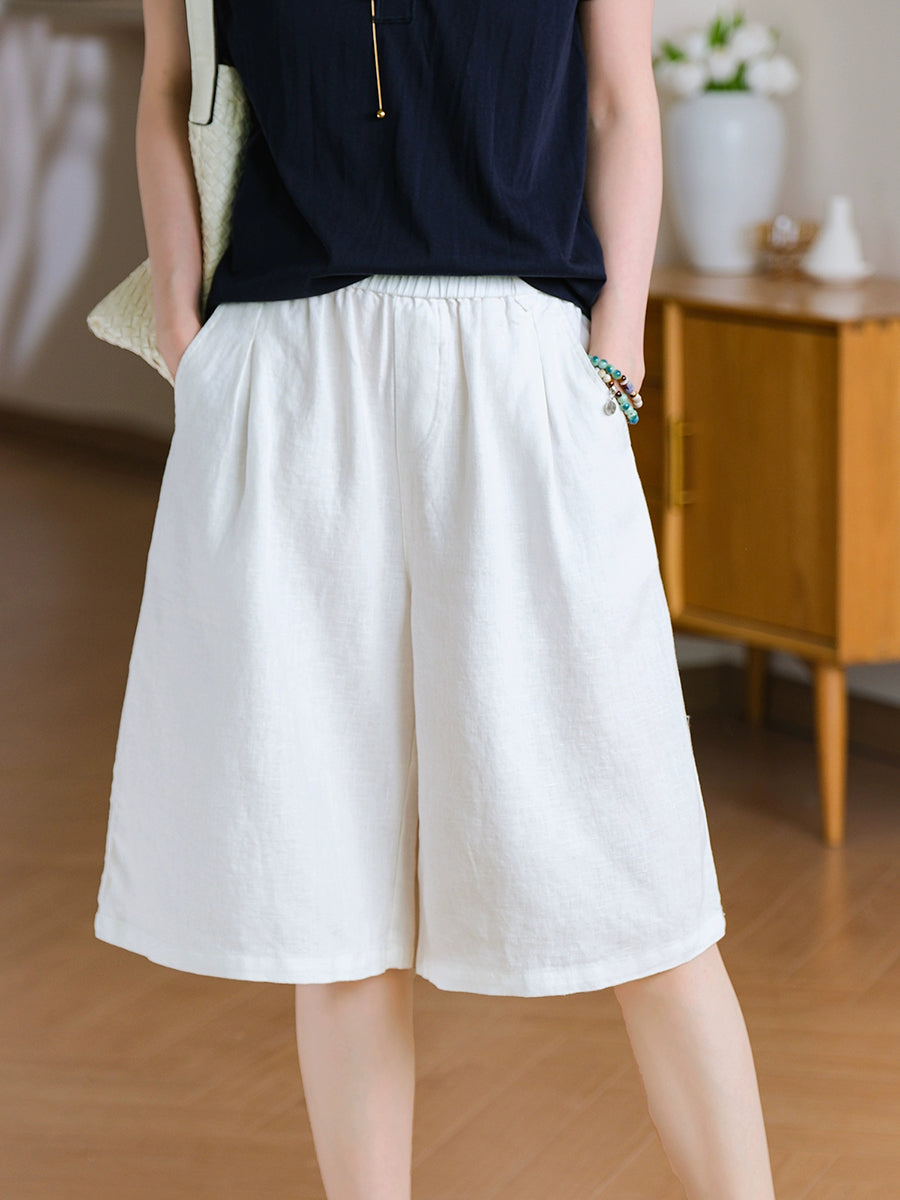 Pantalon d'été pur femme 100 % lin décontracté couleur cinquième
