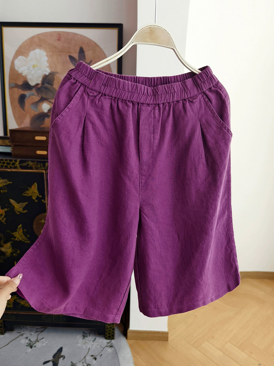 Pantalon d'été pur femme 100 % lin décontracté couleur cinquième