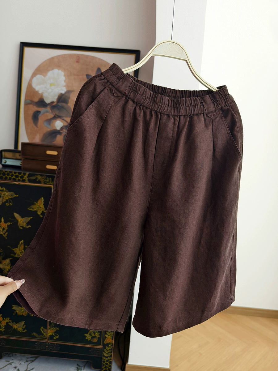 Pantalon d'été pur femme 100 % lin décontracté couleur cinquième
