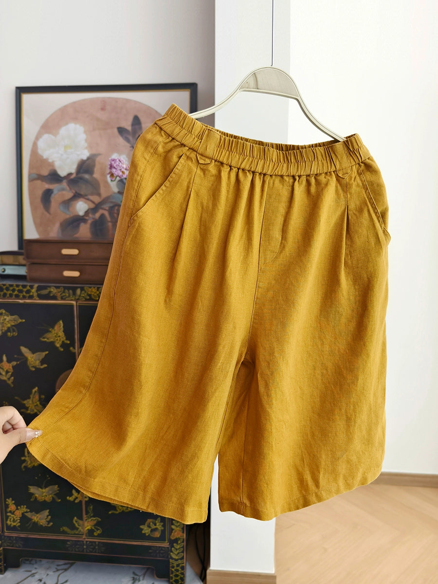 Pantalon d'été pur femme 100 % lin décontracté couleur cinquième