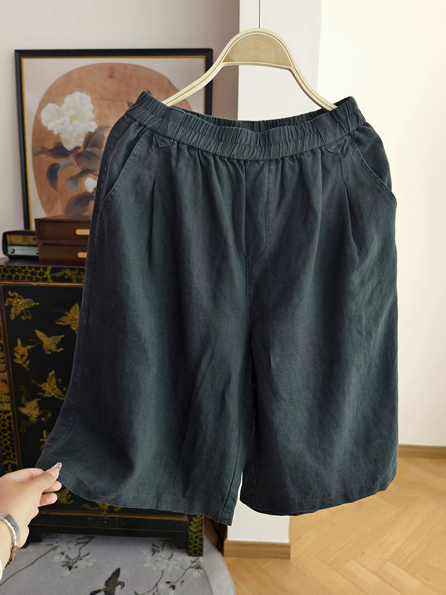 Pantalon d'été pur femme 100 % lin décontracté couleur cinquième