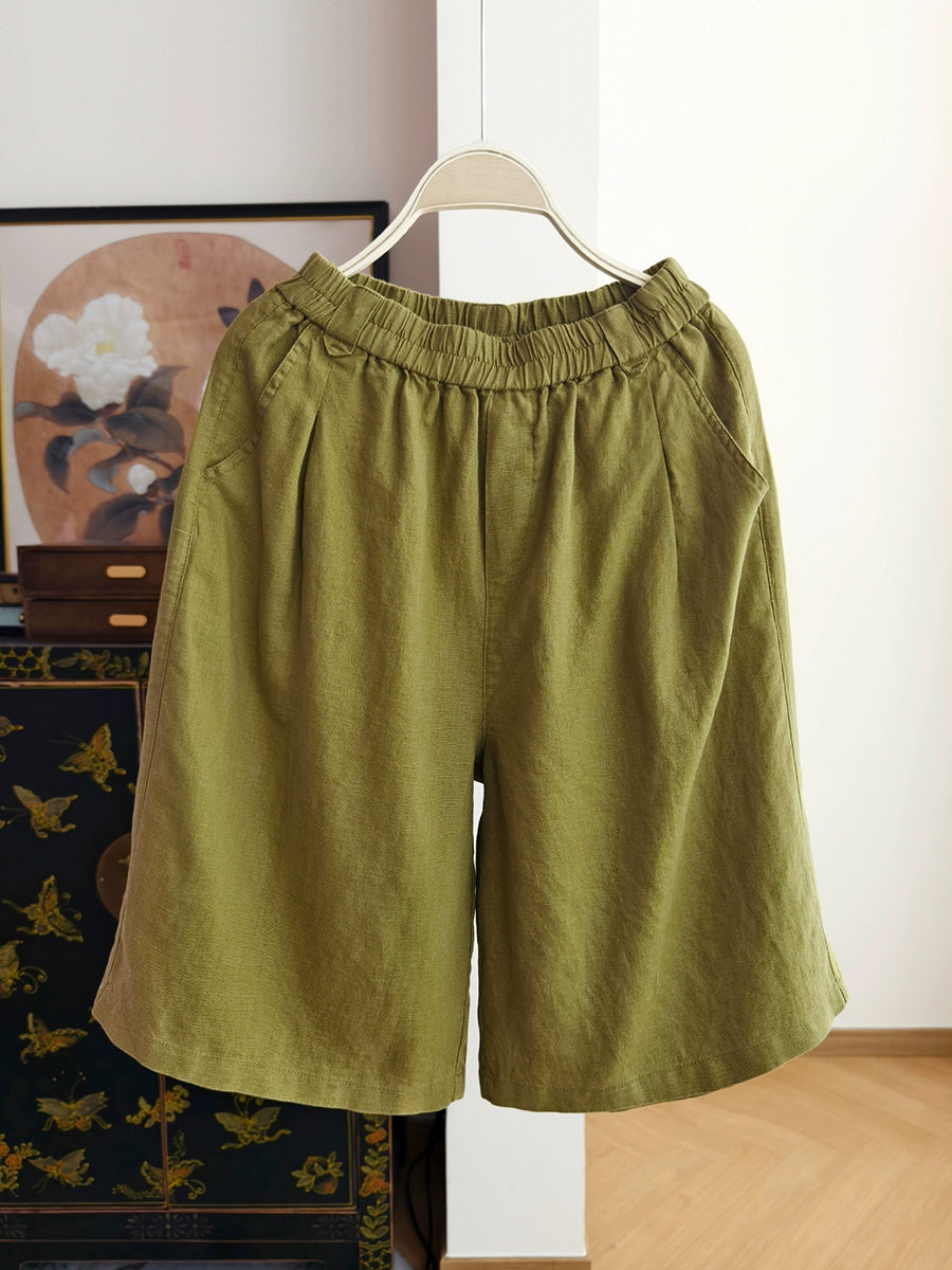 Pantalon d'été pur femme 100 % lin décontracté couleur cinquième