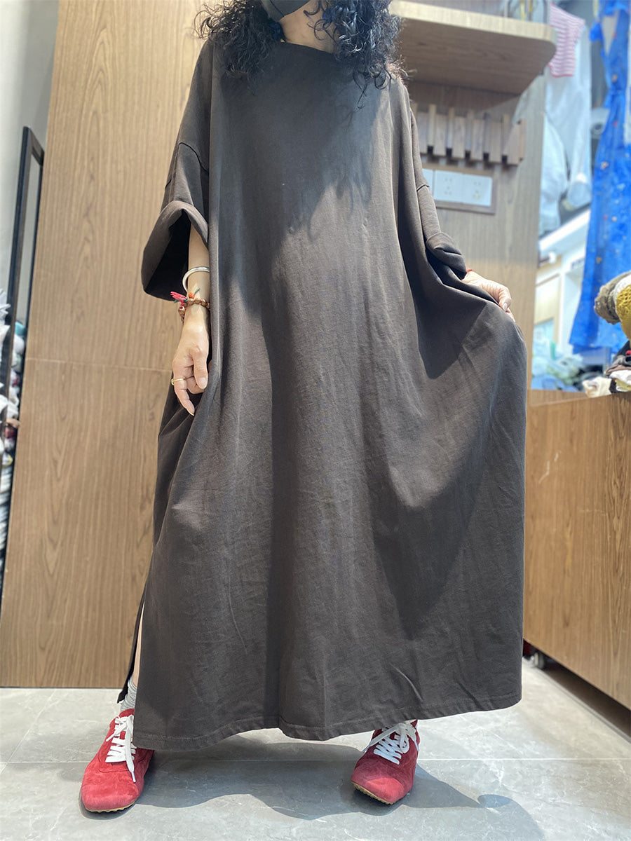 Casual Farbe Reine Frauen Kleid O-Ausschnitt Baumwolle Maxi Sommer
