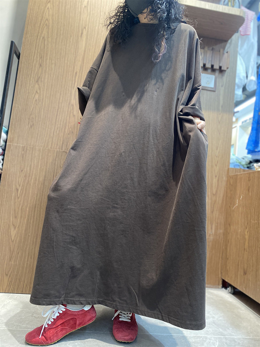 Casual Farbe Reine Frauen Kleid O-Ausschnitt Baumwolle Maxi Sommer