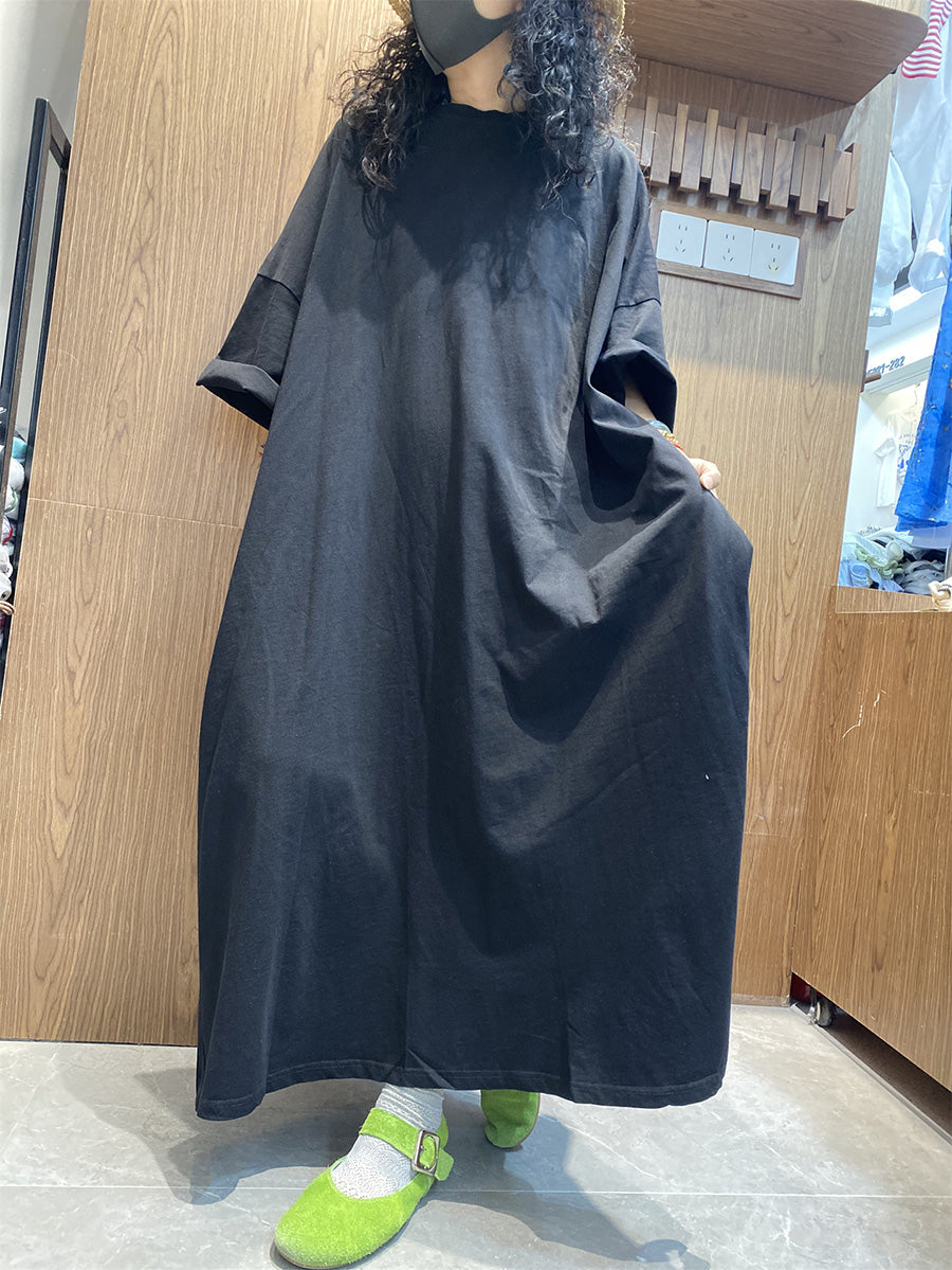 Casual Farbe Reine Frauen Kleid O-Ausschnitt Baumwolle Maxi Sommer