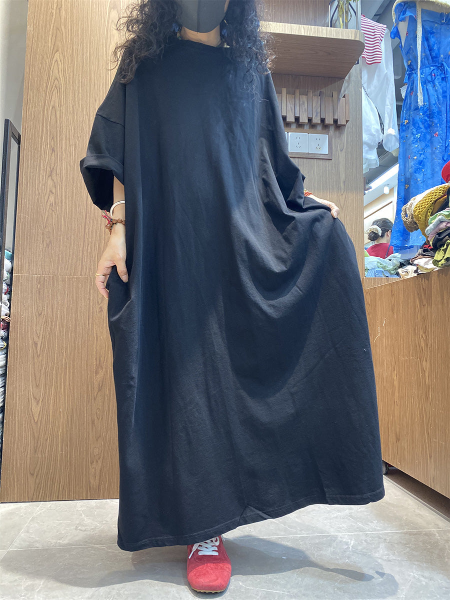 Casual Farbe Reine Frauen Kleid O-Ausschnitt Baumwolle Maxi Sommer
