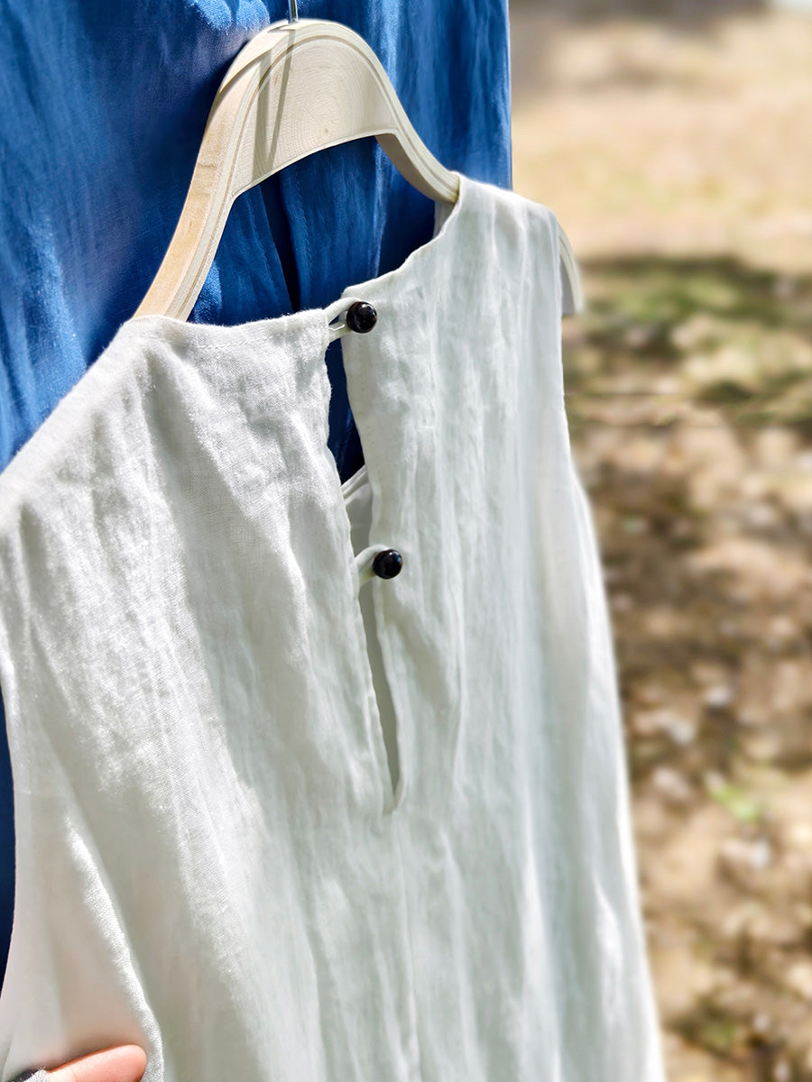 Damen Ärmelloses Sommerkleid aus 100 % Leinen mit Rundhalsausschnitt