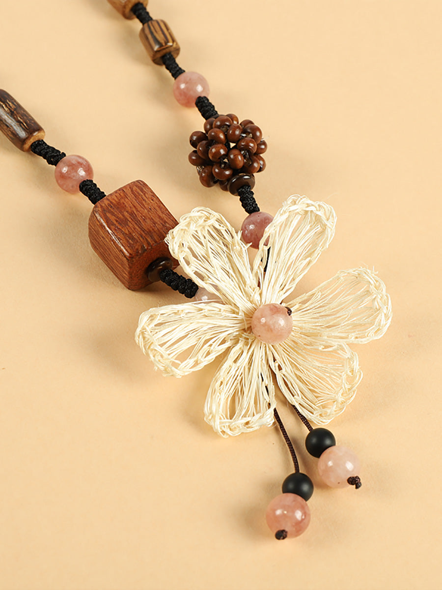 Stroh Holz Frauen Blume Perle Halskette Artsy