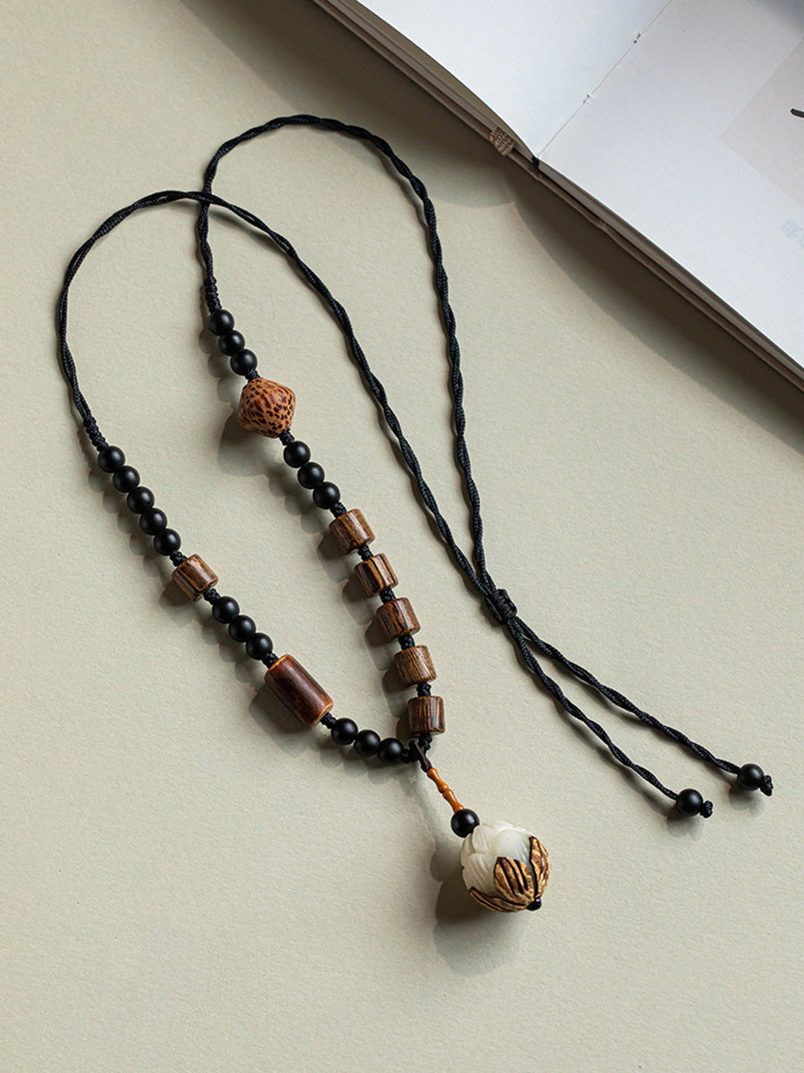 Halskette Damen Perlen Ethnisch Holz Bodhi