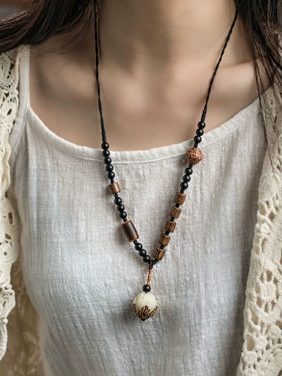 Halskette Damen Perlen Ethnisch Holz Bodhi