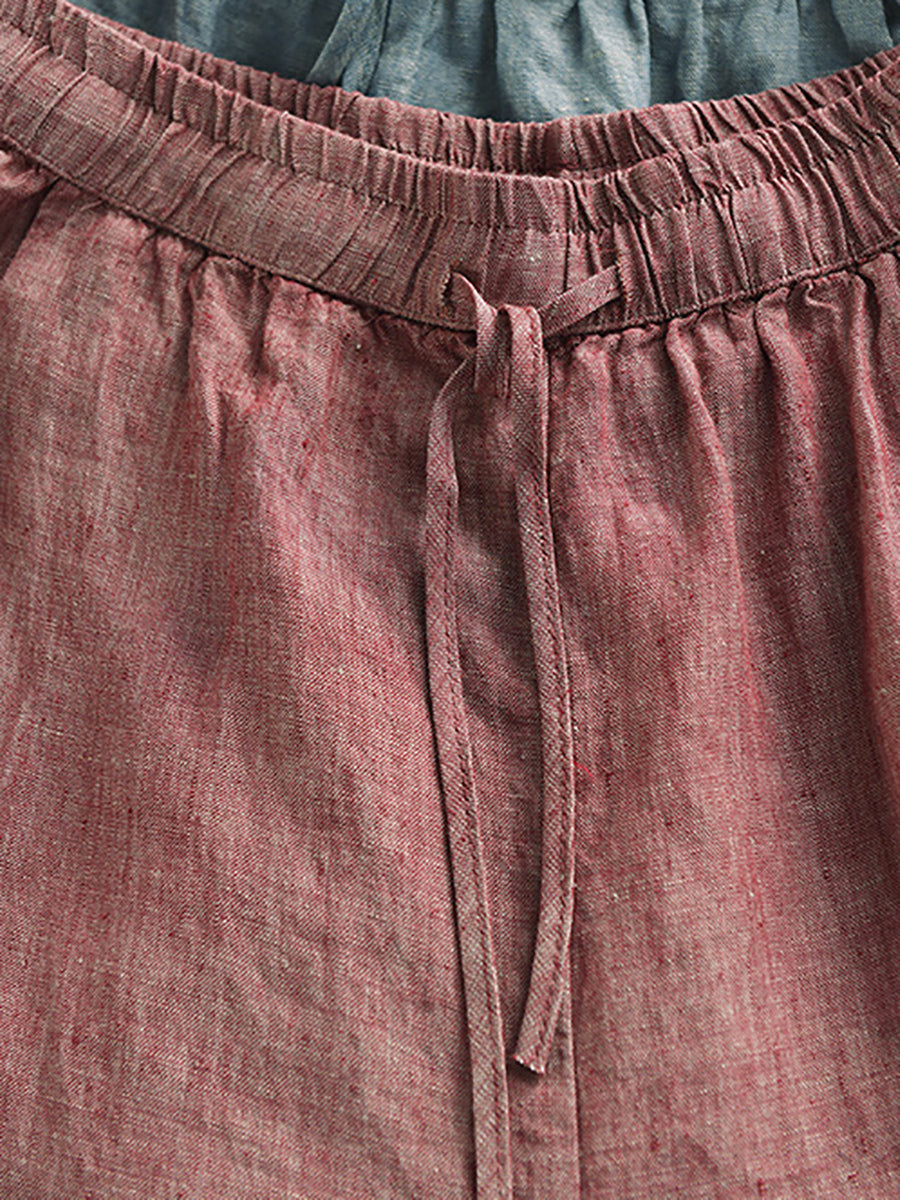 Pantalon d'été rétro pour femme, 100 % lin, couleur pure