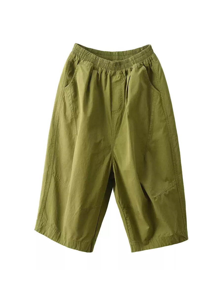 Pantalon court décontracté 100 % coton pour femme, couleur unie