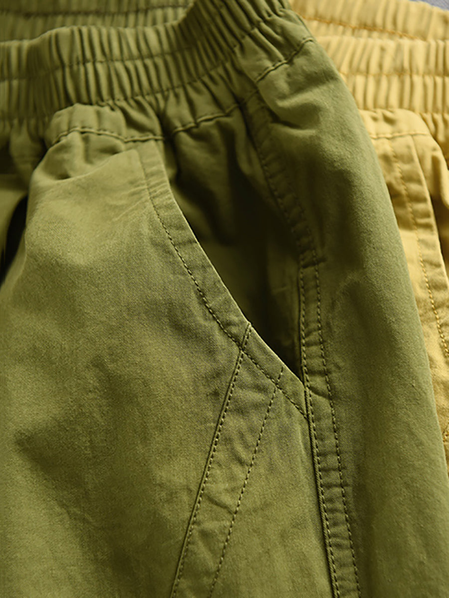 Pantalon court décontracté 100 % coton pour femme, couleur unie