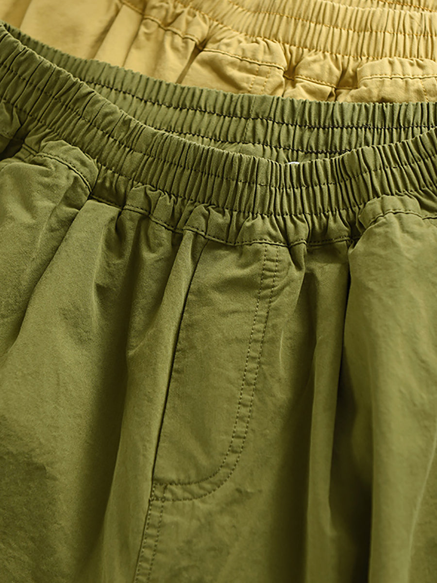 Pantalon court décontracté 100 % coton pour femme, couleur unie
