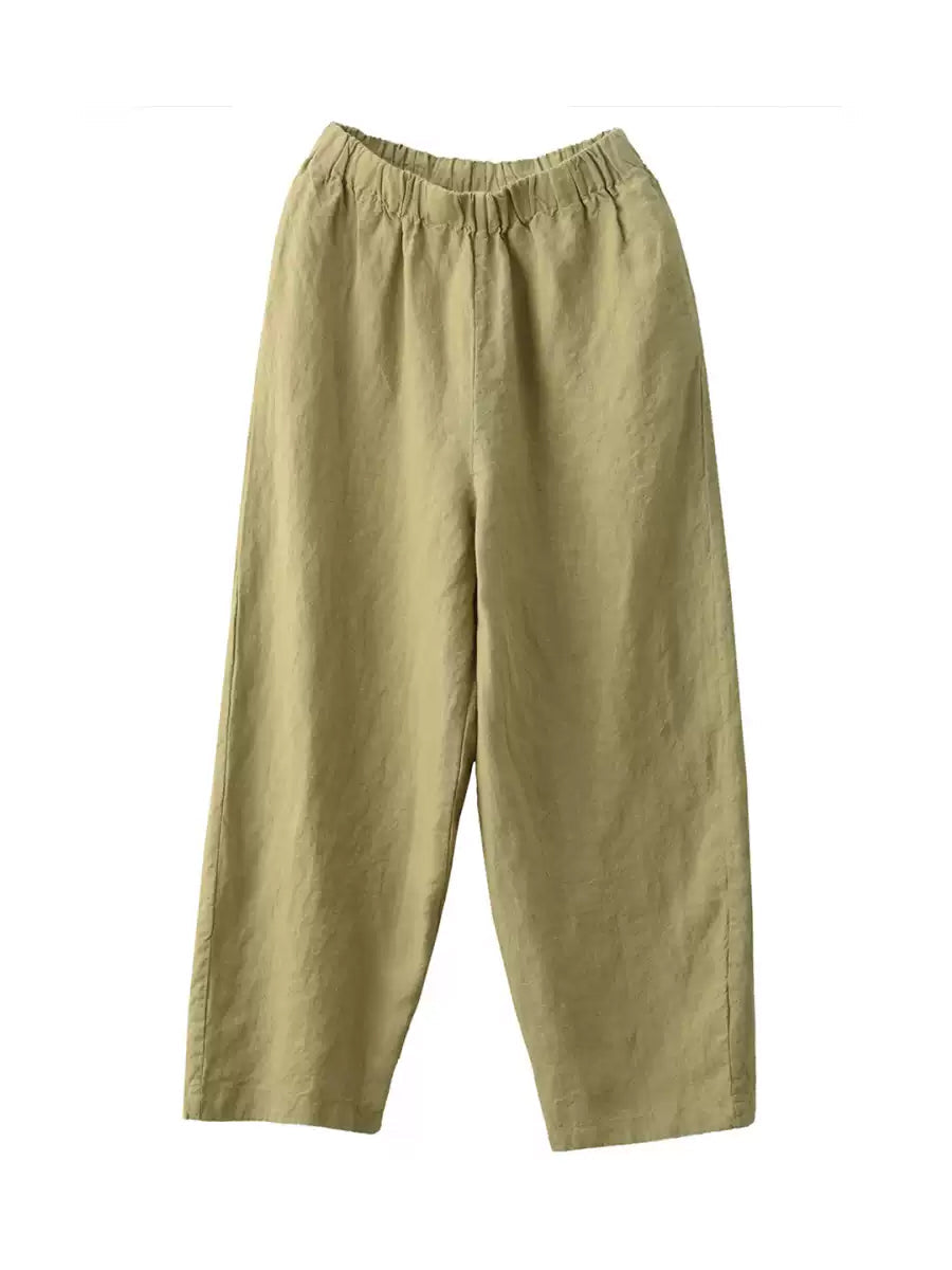 Pantalon 100 % chanvre décontracté pour femme, couleur unie, coupe droite, été