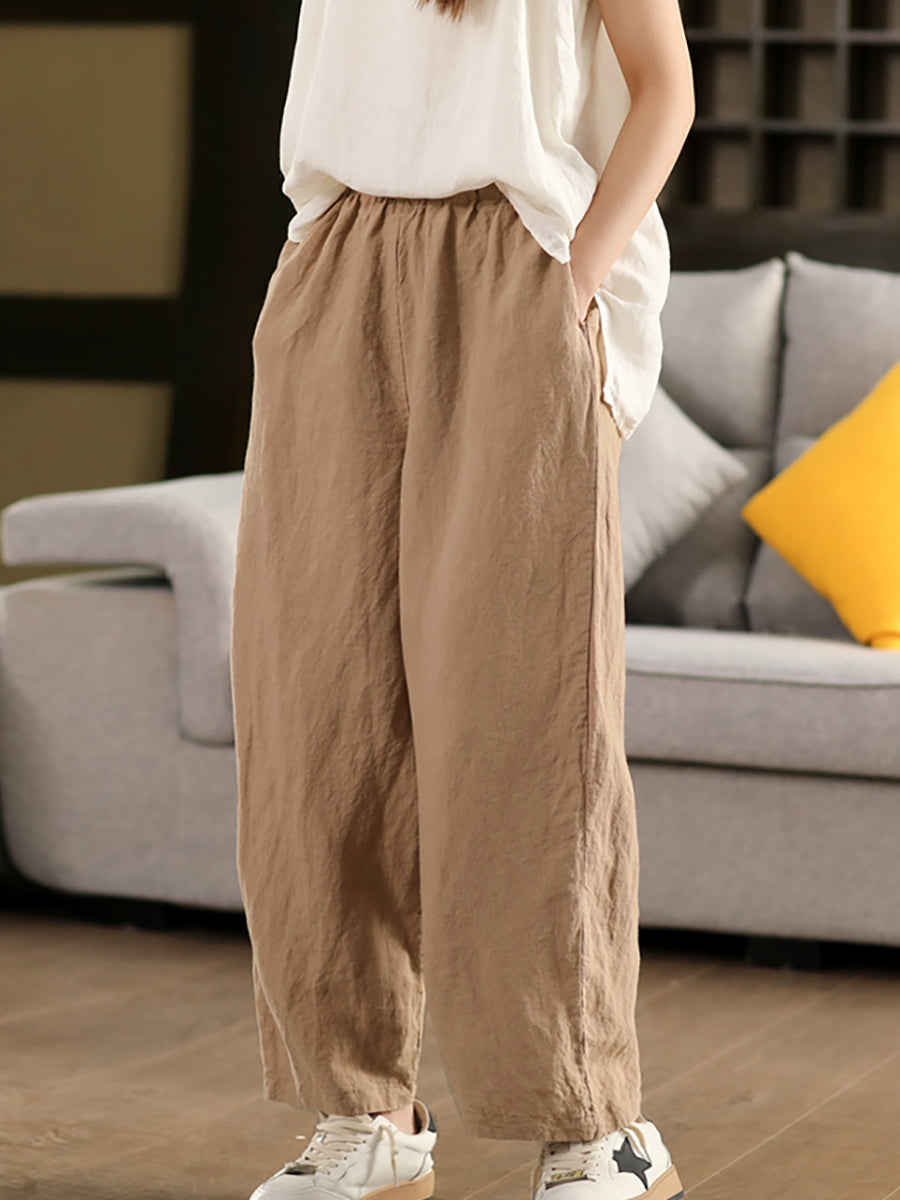 Pantalon 100 % chanvre décontracté pour femme, couleur unie, coupe droite, été