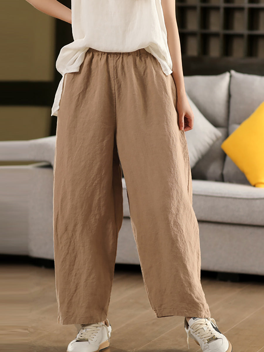 Pantalon 100 % chanvre décontracté pour femme, couleur unie, coupe droite, été
