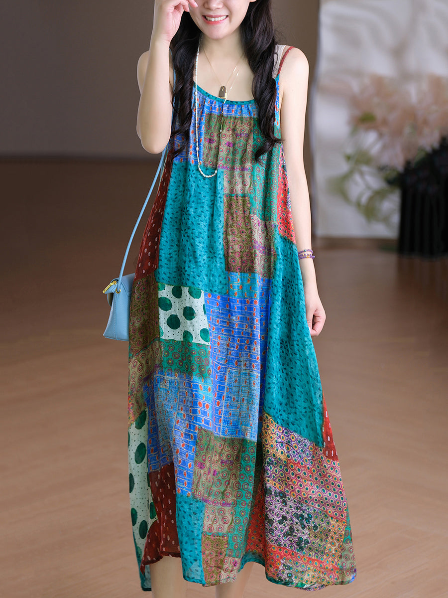 Frauen Weste O-Ausschnitt Artsy Sommerkleid 100% Ramie Blume