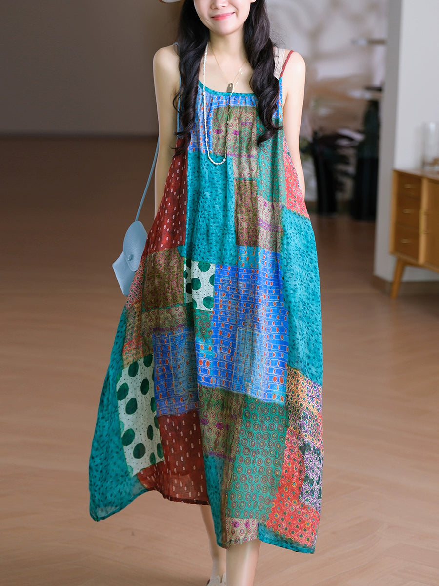 Frauen Weste O-Ausschnitt Artsy Sommerkleid 100% Ramie Blume