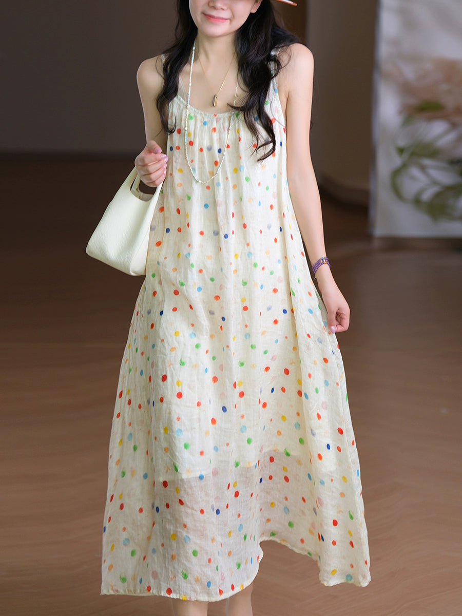 Frauen Weste O-Ausschnitt Artsy Sommerkleid 100% Ramie Blume