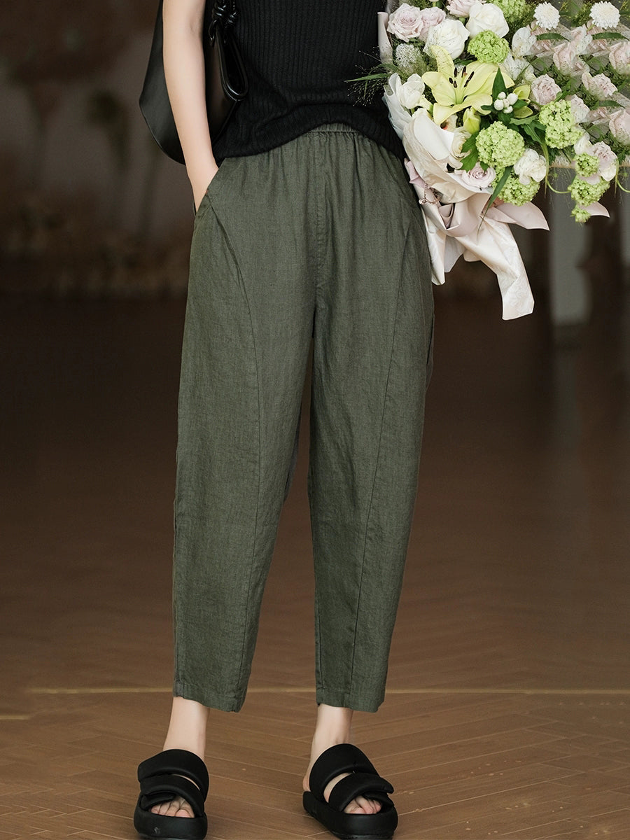 Pantalon sarouel décontracté d'été pur 100 % lin pour femme