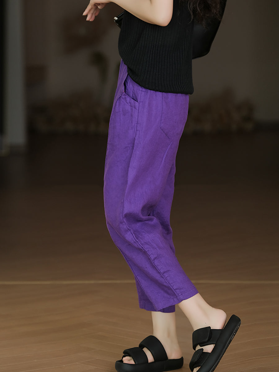 Pantalon sarouel décontracté d'été pur 100 % lin pour femme